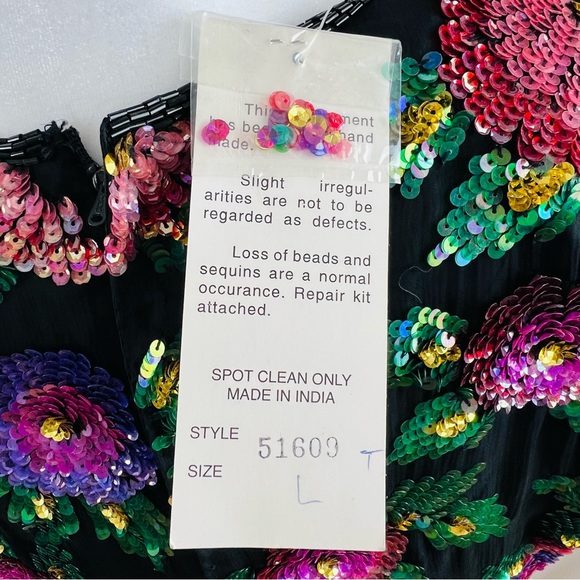 Laurence Kazar Vintage Tags Attached Sequined Floral Silk Blend Top - Picture 8 of 16
